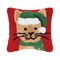 Brown Kitty Cat in Green Santa Hat Hooked Mini Christmas Accent Pillow 8" x 8"